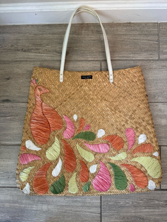 kate spade Handbags - kate spade woven straw tote with pink, orange, green and cream embroidery